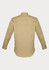A long-sleeve, button-up shirt in a tan colour, featuring a back yoke and sleeves with pockets. It has a logo.