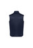 A navy men's expedition vest with a quilted design and a high collar, featuring no sleeves and a branding logo.