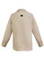 A beige long-sleeve button-up shirt with a collar and a logo on the back.
