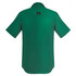 A men's outdoor short sleeve shirt in a vibrant green colour with a branded label on the back.