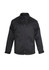 A black men's softshell jacket featuring a full front zipper, stand collar, and multiple pockets.