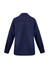 A women's long sleeve button-up shirt in navy, featuring a logo on the back and button cuffs.
