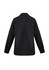 A black long sleeve button-up shirt for women, featuring a collar and a logo on the back.