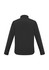 A black kids' jacket with long sleeves and a high collar, featuring a logo on the back.