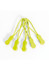 Five light green Zippies clothing accessories with flexible loops. Each features a rounded grip and a thin cord.