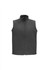 A grey men's vest features a zip front and side pockets, with a logo on the chest.