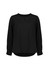 A black long sleeve blouse featuring a round neckline and gathered cuffs. It has a subtle keyhole detail at the front.