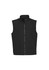 A unisex reversible fleece vest in black with a front zip and a collar. Features a logo.