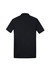 A black short sleeve polo shirt with a collar and a logo. The design features a simple and classic style.