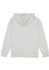 A white women's hoodie with a back view, featuring a hood and long sleeves. It has a branding logo.