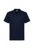 A navy short sleeve polo shirt featuring a collar and a logo on the chest. Suitable for kids.