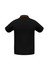 A black men's polo shirt with short sleeves, featuring contrasting trim and a branding logo.