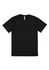A black short sleeve T-shirt, featuring a simple design and a logo on the label.