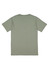 A short sleeve tee in olive green with a simple design and a logo on the back.