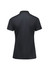 A women's short sleeve polo shirt in black, featuring a subtle textured pattern and a collar. It has a logo on the front.