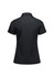 A women's short sleeve polo in black, featuring a classic collar and a logo on the back.