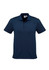 A navy blue men's polo shirt with a textured design and a collar. It features a logo on the front.