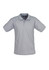 A grey men's short sleeve polo shirt with a collar and a logo on the upper left side.
