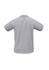 A grey short sleeve polo shirt with a logo, featuring a standard collar and side slits for comfort.