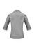 A 3/4 sleeve button-up shirt in grey with a fitted back and a collar, featuring subtle striped patterns.