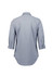 A button-up shirt featuring a blue check pattern and 3/4 sleeves, with a sleek back design and a small logo.