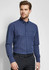 A men's long sleeve shirt in navy blue with a checked pattern and a chest pocket, featuring a logo.