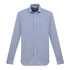 A light blue button-up shirt with a single chest pocket and long sleeves. The shirt features a subtle pattern and has a branding logo.