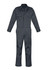 A dark grey men's service overall, featuring a zip front and multiple pockets. It has a logo displayed on it.