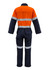 An orange and navy overall with hoop taping, featuring reflective stripes and pockets, suitable for workwear.