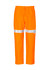 Hi-vis orange storm pants with reflective tape, featuring an elastic waistband and a sleek design, suitable for workwear.