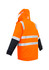 A waterproof men's hi-vis jacket in bright orange with reflective strips and a black lower section. It features a hood and branding.