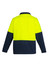A unisex hi-vis 1/2 zip polar fleece pullover in bright yellow and navy, featuring a logo.