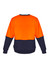 A unisex high visibility crew sweatshirt featuring an orange upper and navy lower. It includes a logo on the garment.