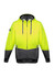 A bright yellow and grey unisex hi-vis textured jacquard full zip hoodie with a logo on the sleeve.
