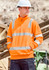 Unisex hi-vis pullover in bright orange, featuring reflective strips and a quarter zip. Includes a logo on the sleeve.