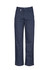 A pair of men's plain utility pants in navy, featuring a belt loop and a side pocket.