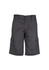 Midweight drill cargo shorts in black with multiple side pockets and belt loops. Features a logo on the waistband.