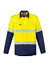 A long sleeve shirt featuring high visibility yellow and navy blue colours with segmented reflective tape and branding.