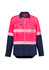 A long sleeve segmented tape shirt in high visibility pink and navy, featuring reflective stripes and a pocket.
