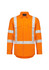 A long-sleeved work shirt in bright orange with reflective tape across the chest and arms, featuring two front pockets and a logo.
