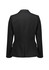 A black mid-length women's blazer with a single button and long sleeves, featuring a tailored fit and no visible branding.