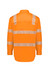 High-visibility orange men's work shirt featuring segmented reflective tape on the back. Includes a logo.