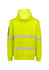 A vibrant yellow, unisex water-resistant hoodie featuring reflective segmented tape and a hood. Includes a logo.