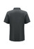 A dark grey men's short sleeve polo shirt with a collar and a branding logo on the back.