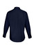 A navy blue long sleeve button-up shirt featuring a back view design, complete with a collar and buttons.
