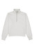 A white women's jumper with a 1/4 zip collar and long sleeves. Features a branding logo.