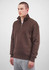 A brown 1/4 zip jumper worn by a male model, featuring long sleeves and a casual fit.