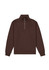 A brown 1/4 zip jumper with a high collar and long sleeves, featuring a branding logo.