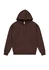 A brown women's hoodie featuring a front pocket and a drawstring hood. The hoodie has a simple design with a logo.