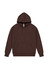 A brown hoodie with a front pocket, adjustable drawstrings, and a hood. It features a logo.